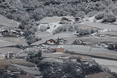 Mountain rural landscape with snow