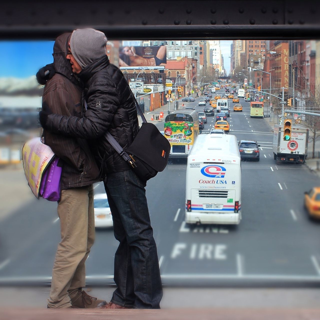 rear view, men, building exterior, city, lifestyles, architecture, built structure, city life, street, transportation, full length, casual clothing, focus on foreground, warm clothing, leisure activity, walking, person, backpack