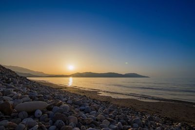 Scenic view of sea against clear sky during sunset