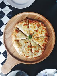 High angle view of pizza on table