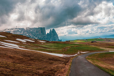 Panoramic view of mount sciliar from alpe di siusi in the dolomites in south tyrol, italy.