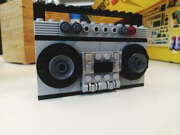 Close-up of camera on table