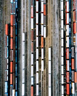High angle view of cargo container at commercial dock