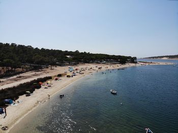 High angle view of beach against clear sky