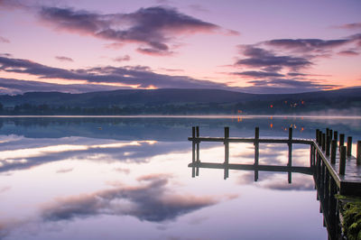 Scenic view of lake against sky during sunset