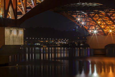 Illuminated han river bridge over river at night