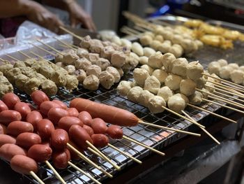 High angle view of vegetables on barbecue grill