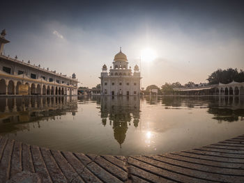 Reflection of buildings in lake