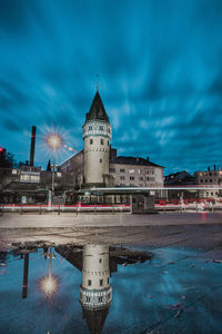 Reflection of building in water