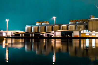 Illuminated industries reflecting on river at night