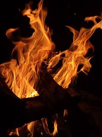 Close-up of fire in the dark