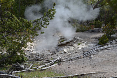 Smoke emitting from volcanic mountain