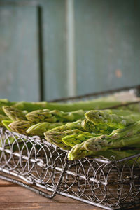 Close-up of asparagus in basket