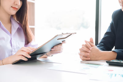 Woman working on table