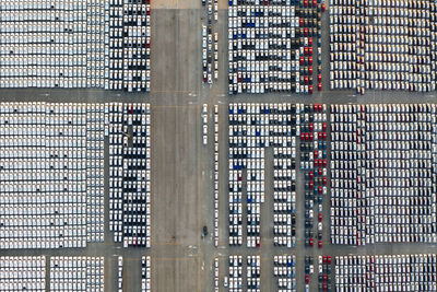 Aerial view of cars in parking lot