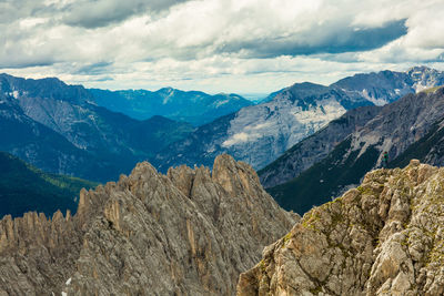 Scenic view of mountains against cloudy sky