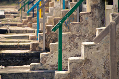 Close-up of old staircase in building