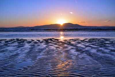 Scenic view of sea against clear sky during sunset