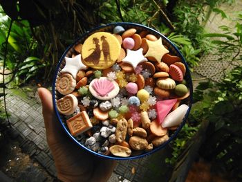 High angle view of food in bowl