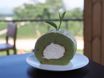 Close-up of dessert in plate on table