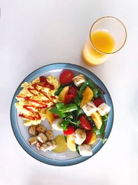 High angle view of breakfast served on table