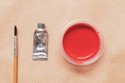 High angle view of tea cup on table