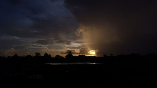 Silhouette landscape against sunset sky