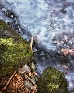 High angle view of rocks in water