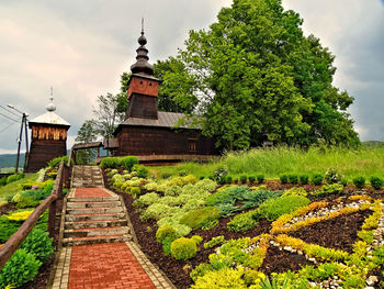 Exterior of temple against building