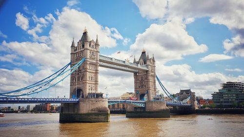 View of bridge over river against cloudy sky