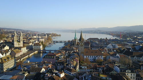 Aerial view of zurich at waterfront