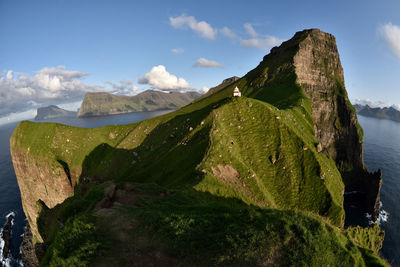 Scenic view of sea and mountains against sky