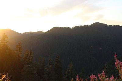 Scenic view of mountains against sky during sunset