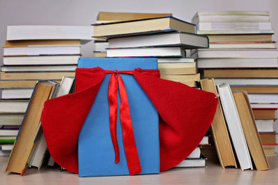 Close-up of books on table