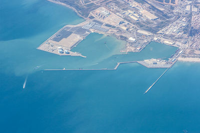 High angle view of ship in sea