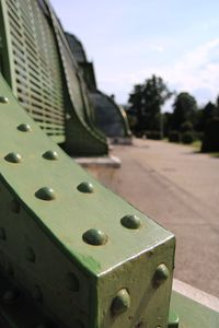 Close-up of leaf against sky