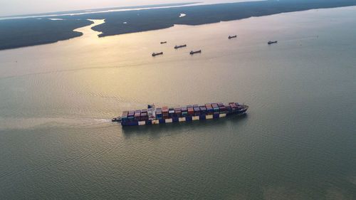 High angle view of ship in sea