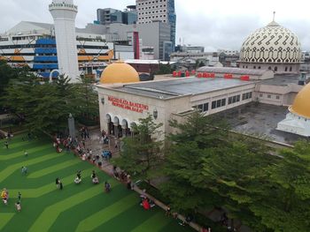 High angle view of crowd outside building