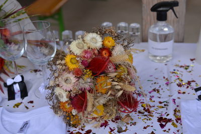 Close-up of flowers on table