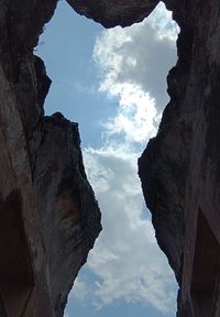 Low angle view of rock formation against sky