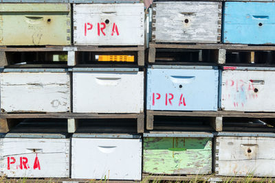 Full frame shot of beehives