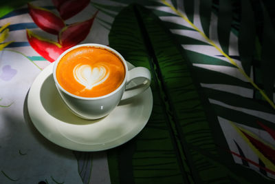 High angle view of coffee on table