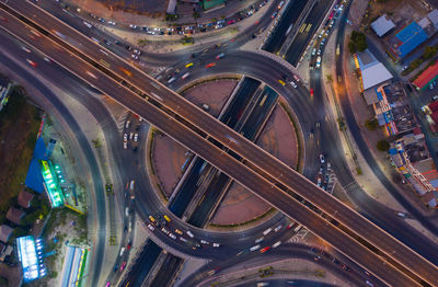 Aerial view of traffic on road in city