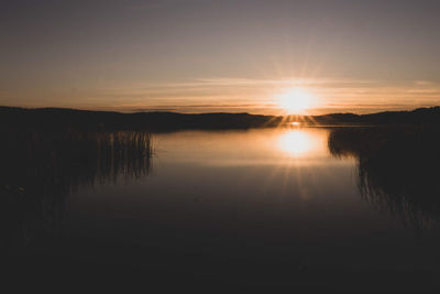 Scenic view of lake against sky during sunset