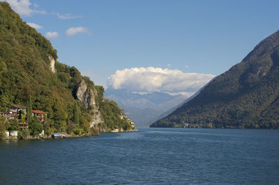 Beautiful view over the lake lugano and the village of gandria in ticino canton, switzerland