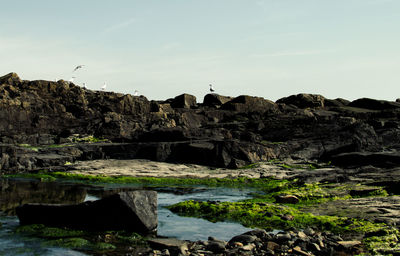 Scenic view of rocks against sky