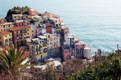 High angle view of buildings in city