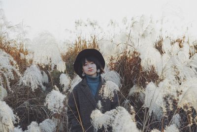 Portrait of woman in snow