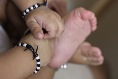 Close-up of woman with hands