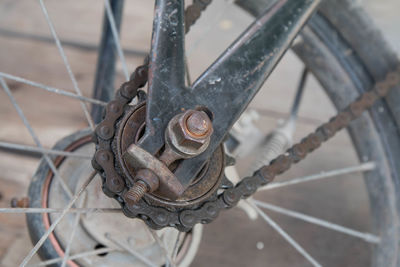 Close-up of bicycle on metal